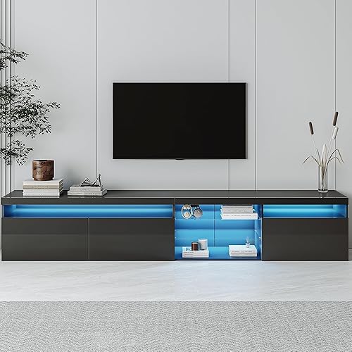 LUMISOL Soporte de TV LED para televisores de hasta 75 pulgadas con luces LED, 16 colores, gabinete de TV de alto brillo de 67 pulgadas para sala de