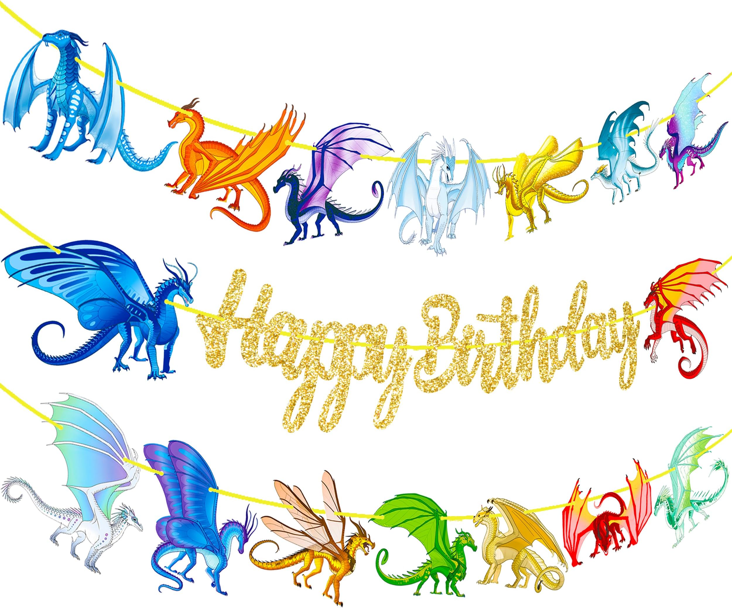 Dragon Birthday Party Banners Gold Happy Birthday Banners Fantasy Dragon Theme Birthday Party Hanging Decoration Baby Shower Supplies