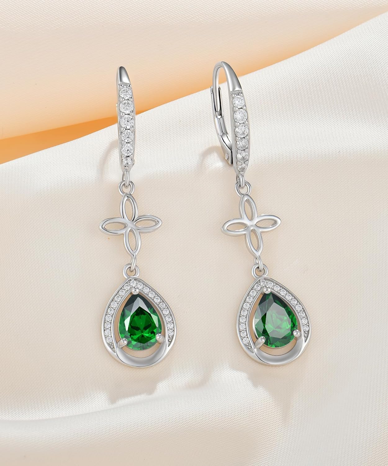 Fahonie Sterling Silver Long Drop Earrings with Cubic Zirconia Leverback Dangle Earrings Birthstone Cross Jewelry Gifts for Women - Image 5