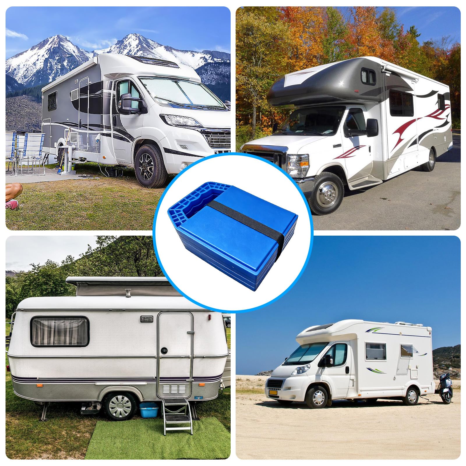 4 Pièces Coussin De Cric Pour Camping-Car,23 * 17CM Coussin De Support Pour Camping-Car Avec Poignée,Caravan Jack Pads,Coussinets De Cric De Caravane Pour Caravanes,Camping-Cars,Jusqu'à 3 T Max(Bleu)