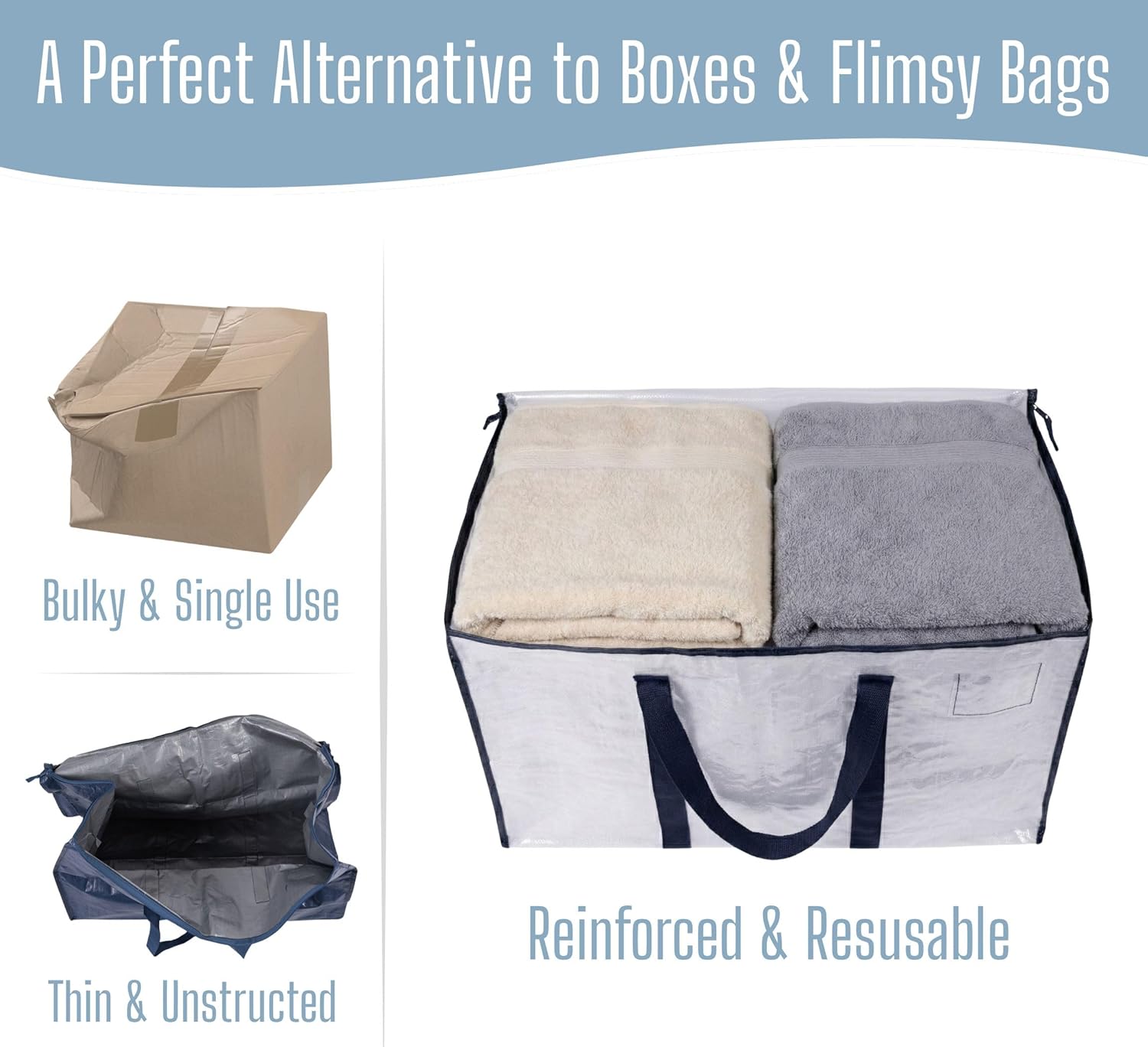 VENO 10 Pack Heavy Duty Moving Bags, Extra Large Storage Bags with Reinforced Handles & Strong Zippers, Foldable & Reusable Moving Box Alternative for Clothes & Dorm Storage