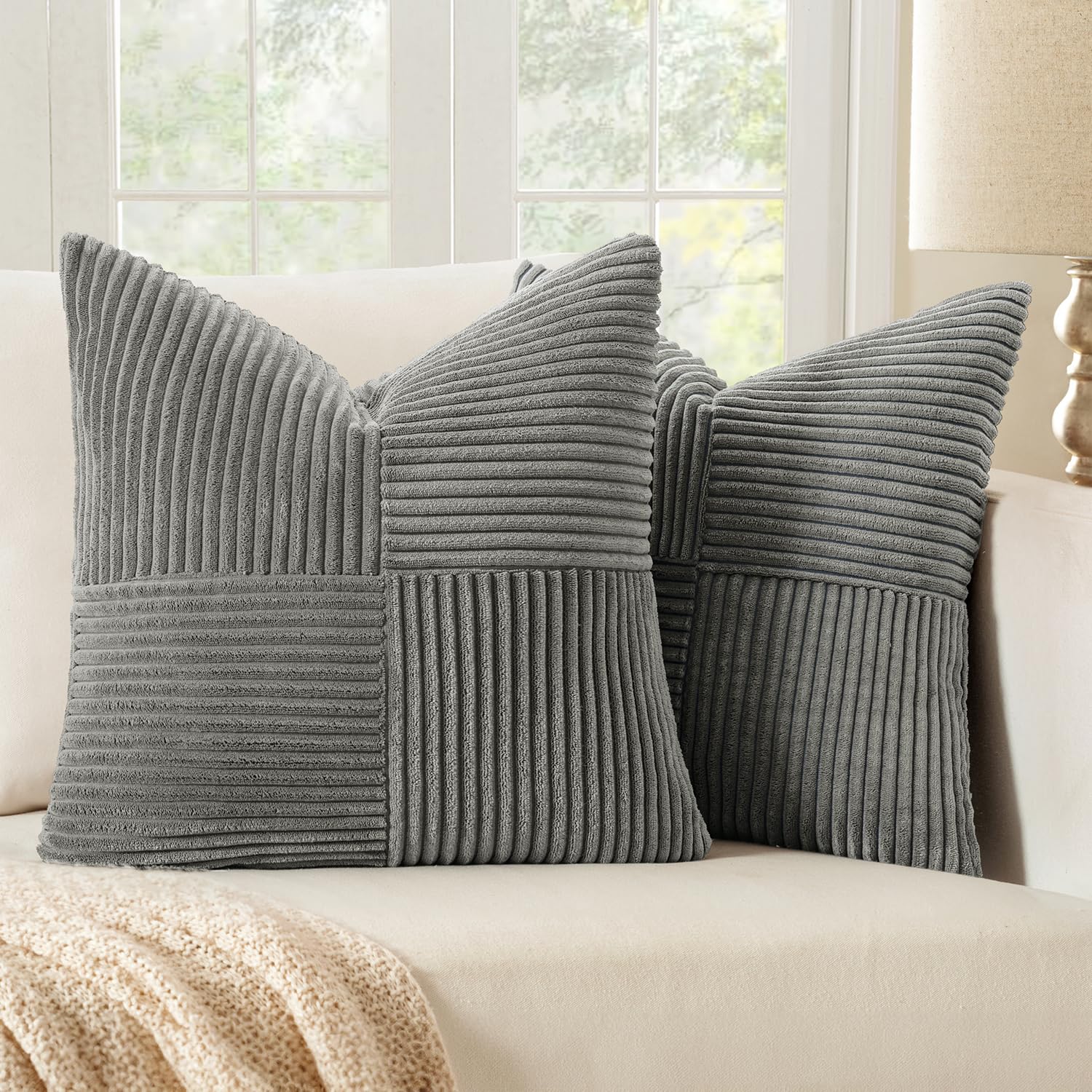 MIULEE Set of 2 Cushion Covers 40x40cm Dark Grey Pillow Cases Sofa Modern Soft Decorative Couch Cushions With Hidden Zip