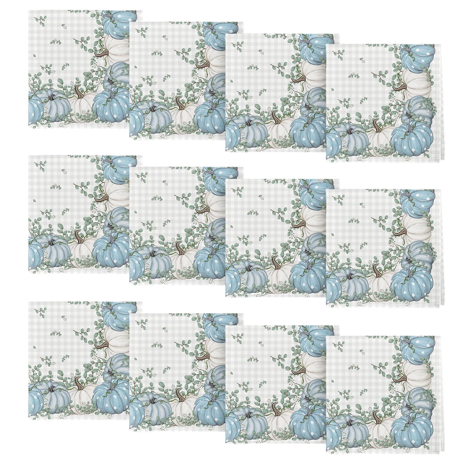 Horaldaily Fall Cloth Napkins 18 x 18 Inch, Thanksgiving Autumn Harvest Blue Pumpkin Dots Party Dinner Decoration Washable Napkins Set of 12