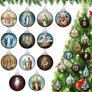 Giegxin 24 Pcs Catholic Christmas Tree Ornaments Fabric Catholic Saints Bible Hanging Balls Nativity Xmas Tree Ornament Religious Pendant Christian Gifts for Church Christmas Decorations Party Favors