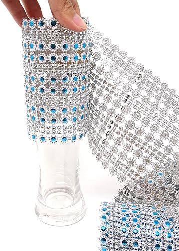 Miniatura 5 de Honbay Rollo de cinta de malla de diamantes de imitación con forma de flor brillante de 4.5 pulgadas x 2 yardas para bodas, cumpleaños, baby shower,