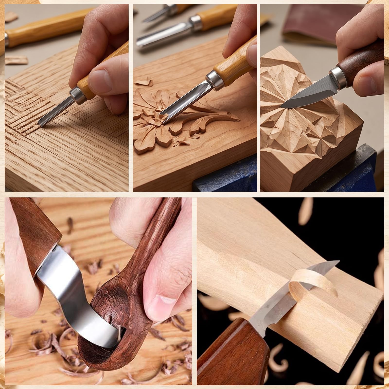 30 Stück Holz Schnitzwerkzeug Set, Feines Schnitz Set, 12 Schnitzmesser mit Schnittfeste Handschuhe, Mattiertes Papier, Schleifsteine, für Anfänger, Profis, DIY Bastelbegeisterte