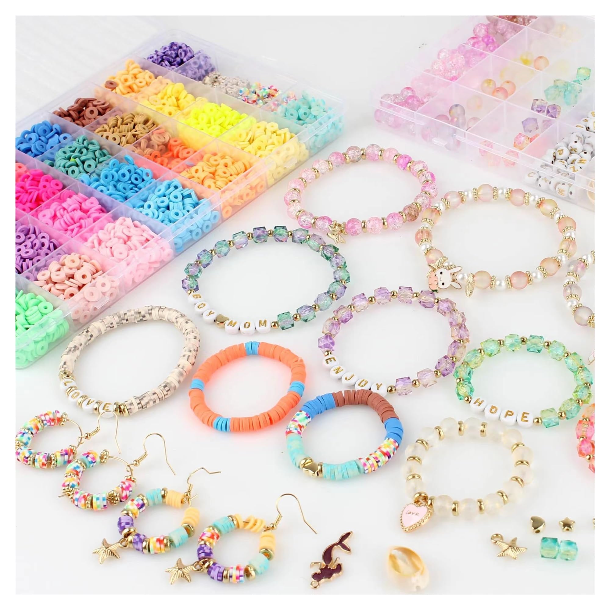 Schmuck Selber Machen Set 6000 Stück Tonperlen-Armbandherstellungsset, Schmuck-Bastelset, Perlen, Flache, weiche Keramikperlen, Schmuckherstellungszubehör
