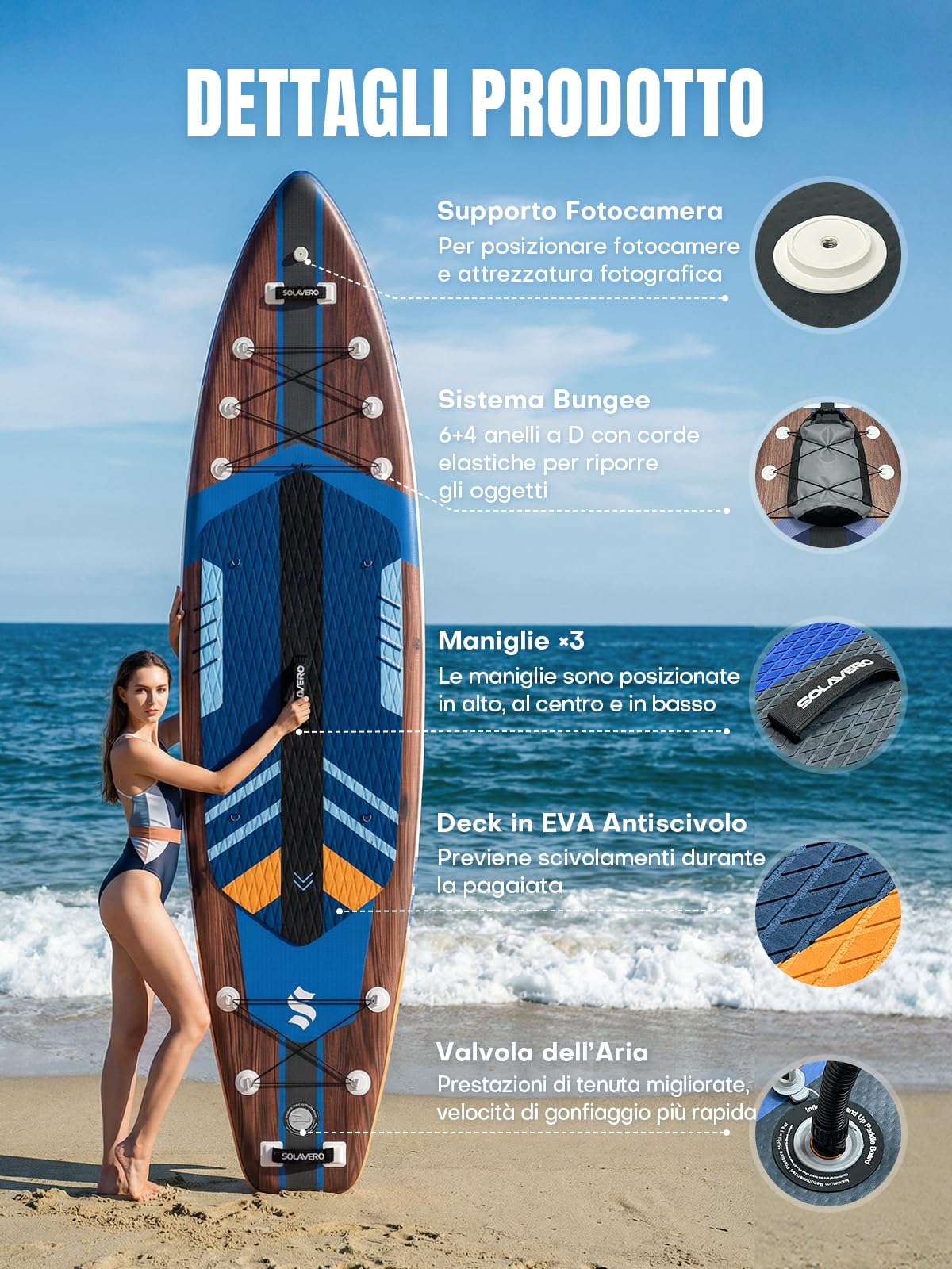 SOLAVERO Tavola SUP Gonfiabile Adulti 210kg Offerta, 350 x 89 x 15 cm Stand Up Paddle Board 2 Persone con Pompa, Sedile, Pagaia Regolabile, Leash, Custodia Impermeabile e Zaino