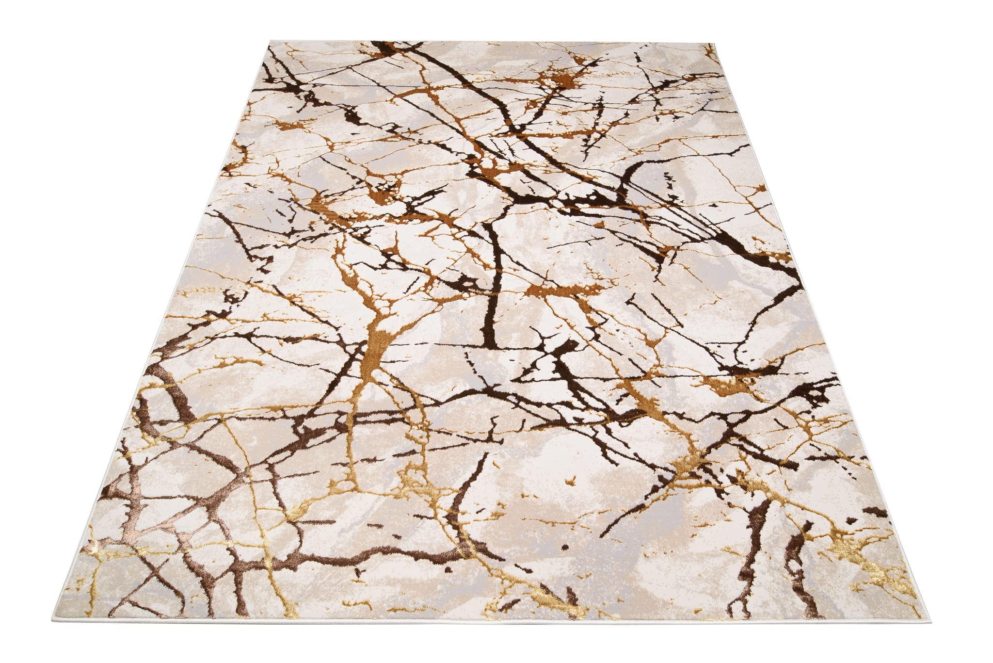 TAPISO Golden Tapis Salon Poils Courts Brillant Moderne Marron Or Beige Crème Moucheté Abstrait Tapis Chambre Adulte Salle à Manger Oeko-TEX Résistant 200 x 300 cm
