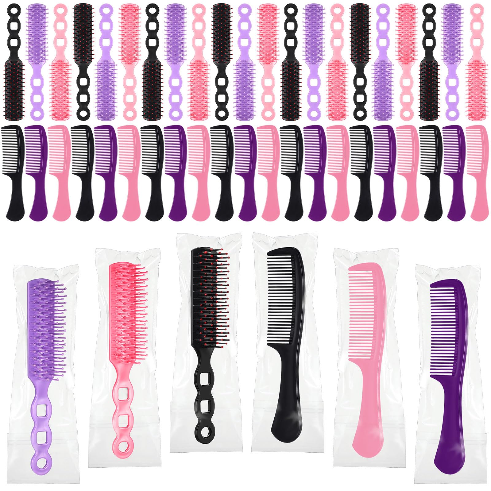 Baderke Juego de 48 peines de cepillo para el cabello a granel para personas sin hogar, envueltos individualmente, rizado, grueso, largo, alisador, cepillo para desenredar el cabello para mujeres y