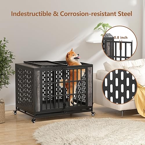 Miniatura 2 de Jaula para perros resistente de 42 pulgadas, a prueba de escapes, grande y mediana para perros de alta ansiedad, jaula indestructible para mascotas