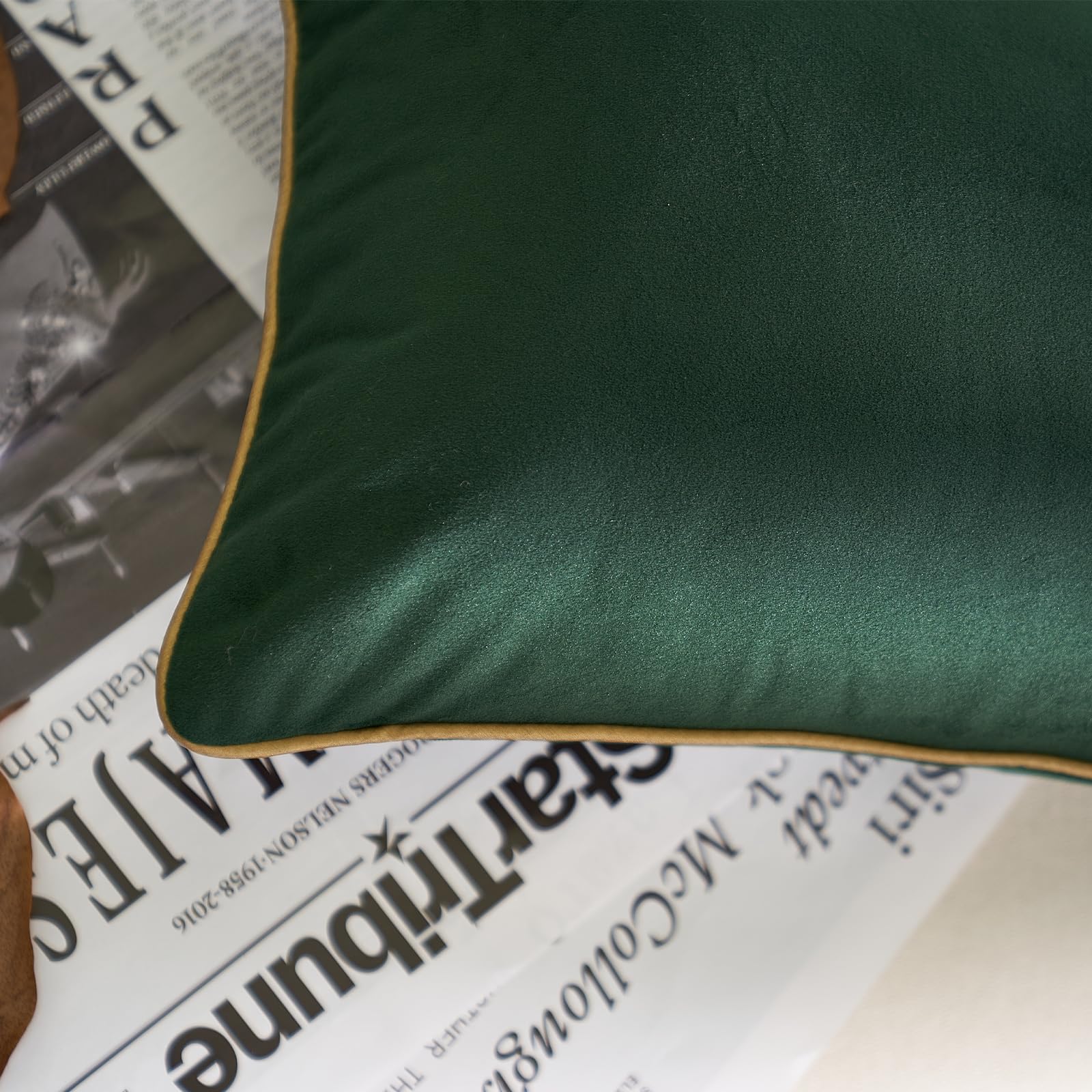 Aeckself 2 Stück grüne Samt-Kissenbezüge 50,8 x 50,8 cm, moderner luxuriöser dekorativer Kissenbezug mit goldfarbenem Rand, bequemer, weicher, solider Kissenbezug für Couch, Schlafzimmer, Wohnzimmer