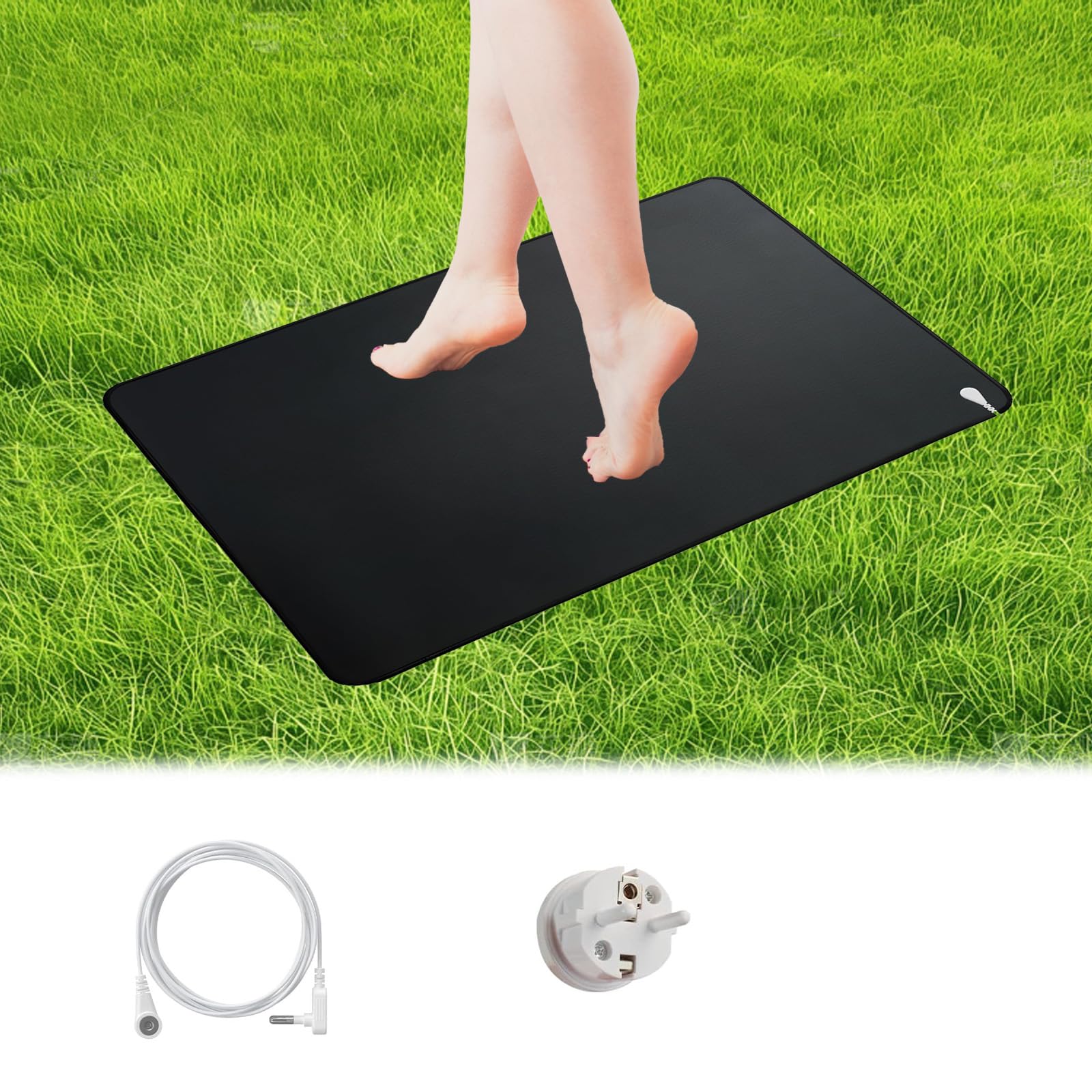 Tapis de mise à la terre, 30 x 100 cm, avec câble de mise à la terre européen, tapis de mise à la terre, tapis de sol pour un meilleur sommeil, moins d'anxiété, soulagement de la douleur