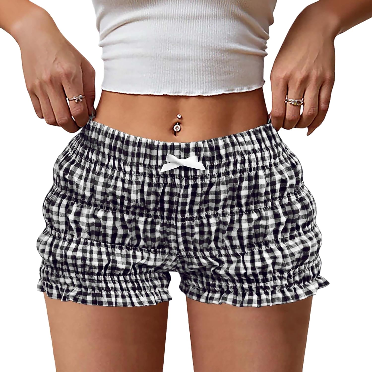 Women's Ruffle Slim Fit Extra Shorts Plaid Bloomers Elastic Waist Y2k Bottoms Gingham Boxer Micro Shorts 2026