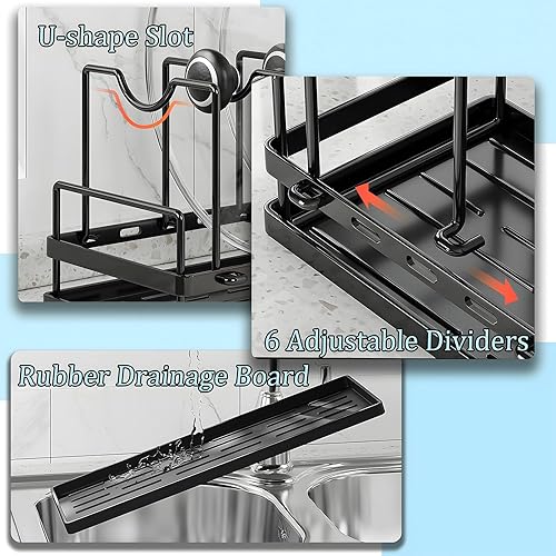 Miniatura 6 de Santentre Paquete de 2 escurridor de platos y 1 organizador de ollas y sartenes, con soporte para utensilios, escurridor compacto para encimera de
