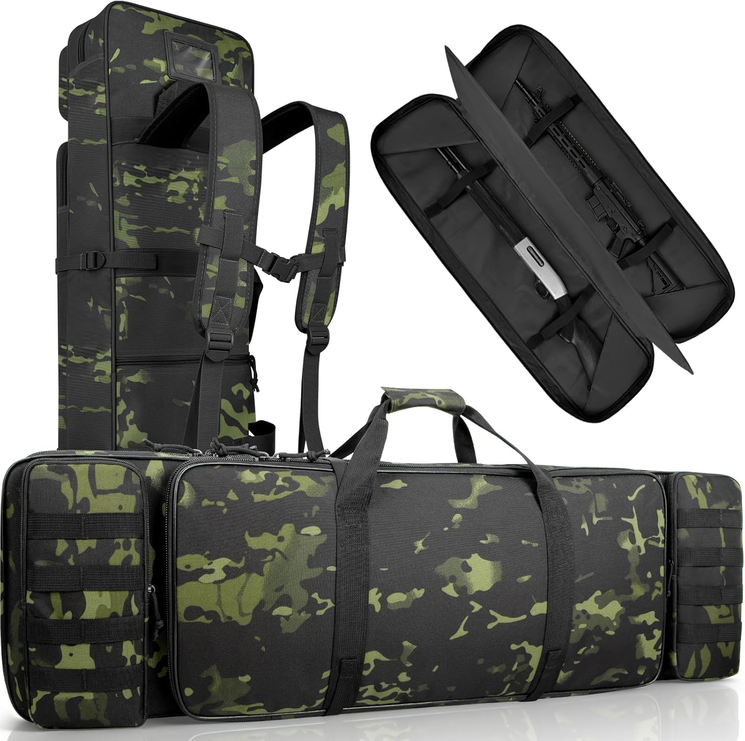 Soft Rifle Case, Double Rifle Backpack Tactical Long Gun Bag for Outdoor Hunting Shooting, Portable Shotgun Case for Firearm Storage and Transportation, Camouflage