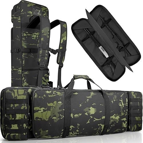 IMAGOA Soft Rifle Case, Double Rifle Backpack Tactical Long Gun Bag for Outdoor Hunting Shooting, Portable Shotgun Case for Firearm Storage and Transportation, Camouflage (Camouflage)
