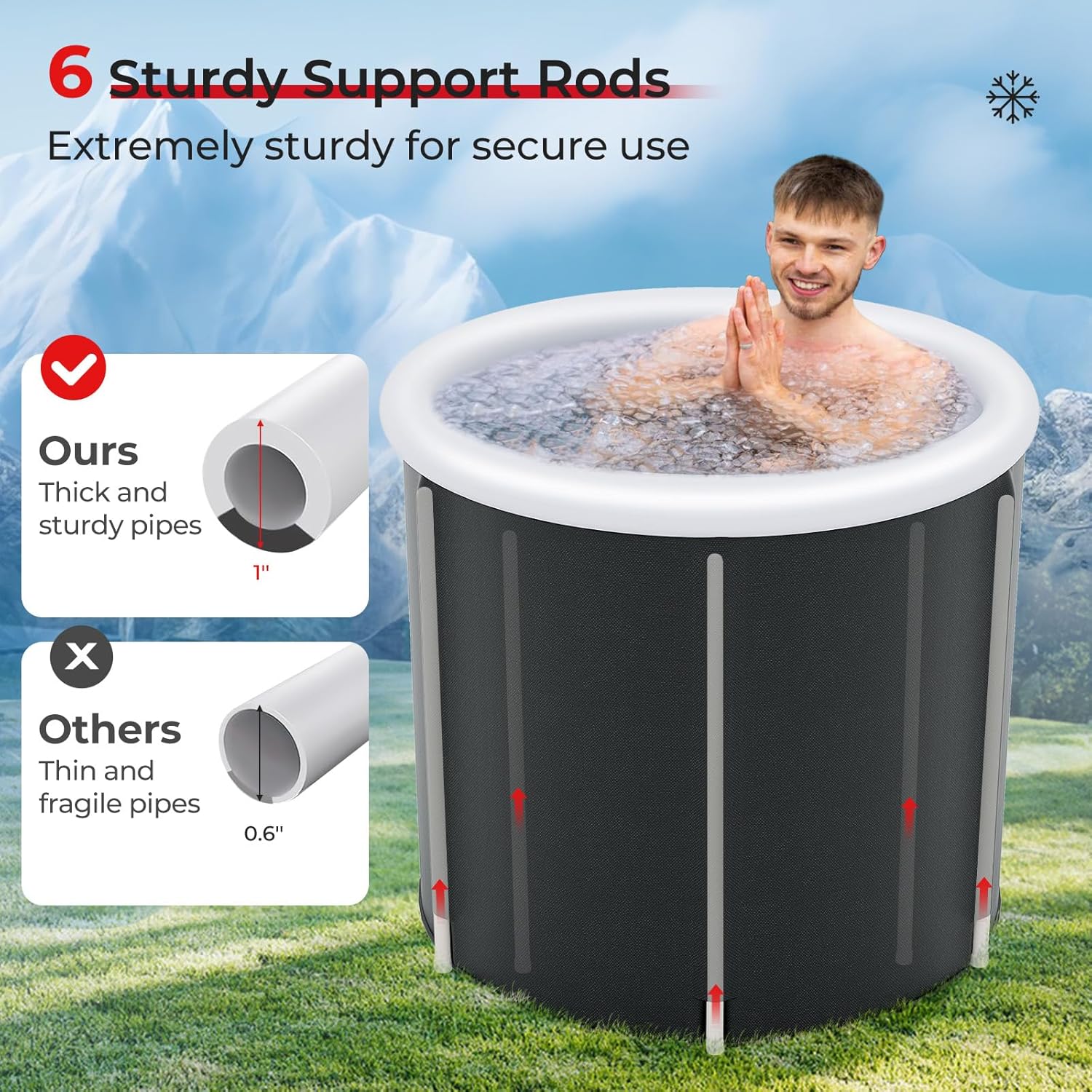 Goplus Inflatable Ice Bath Tub, Portable Cold Water Therapy Tub w/Cover, 6 Sturdy Support Rods, Inflator, Outdoor Freestanding Soaking Tub Ice Plunge Pool for Adults Athletes Muscle Recovery