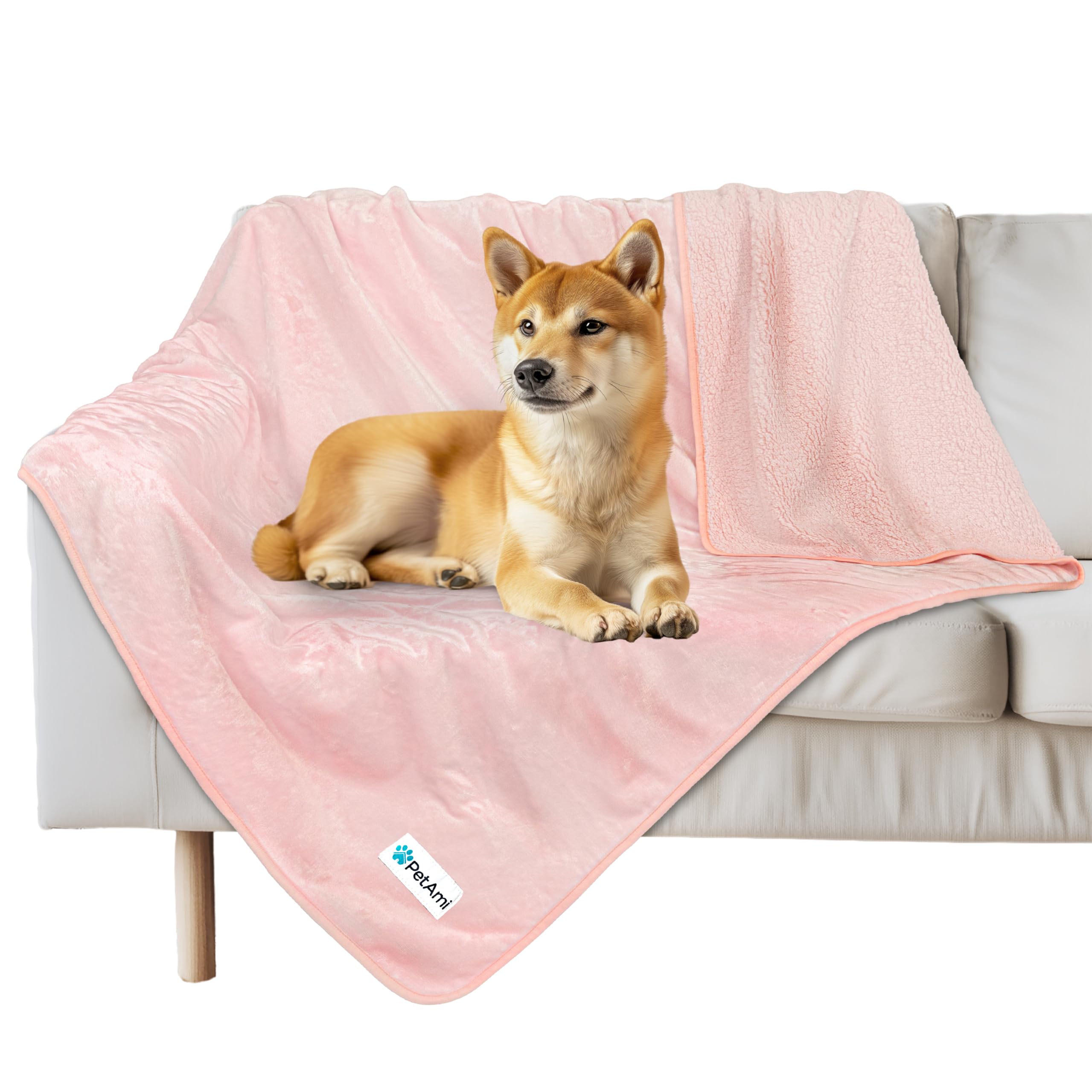 PetAmi Waterproof Dog Blanket Queen 90"x90" - Reversible Sherpa Fleece, Furniture Protector