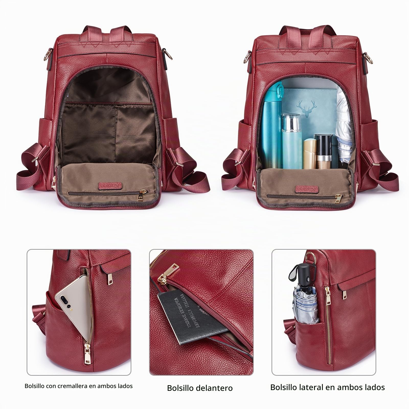 Kattee Mochila antirrobo para mujer, bolso de hombro de piel auténtica, bolsos de moda para mujer