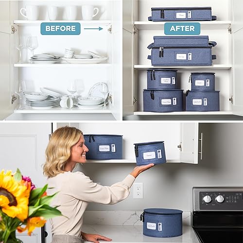 Miniatura 8 de Contenedores de almacenamiento de porcelana de carcasa dura, juego de 8 cajas móviles para vajilla, vasos, platos, tazas y platillos, organizador de