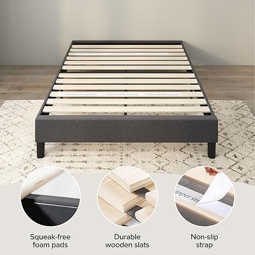 Miniatura 5 de Zinus Curtis - Base de cama tapizada con plataforma, base de colchón, soporte de listones de madera, no necesita somier, embalaje ecológico