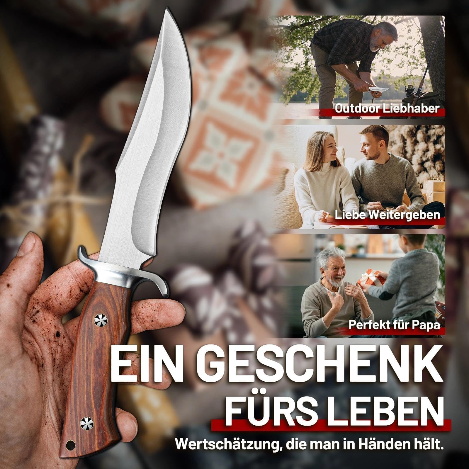 Japanknives M390 Stahl Outdoor Messer Feststehende Klinge – 5mm Full-Tang Campingmesser mit Lederscheide – Grosses Survivalmesser Profi Bushcraft Trekking Messer Geschenk