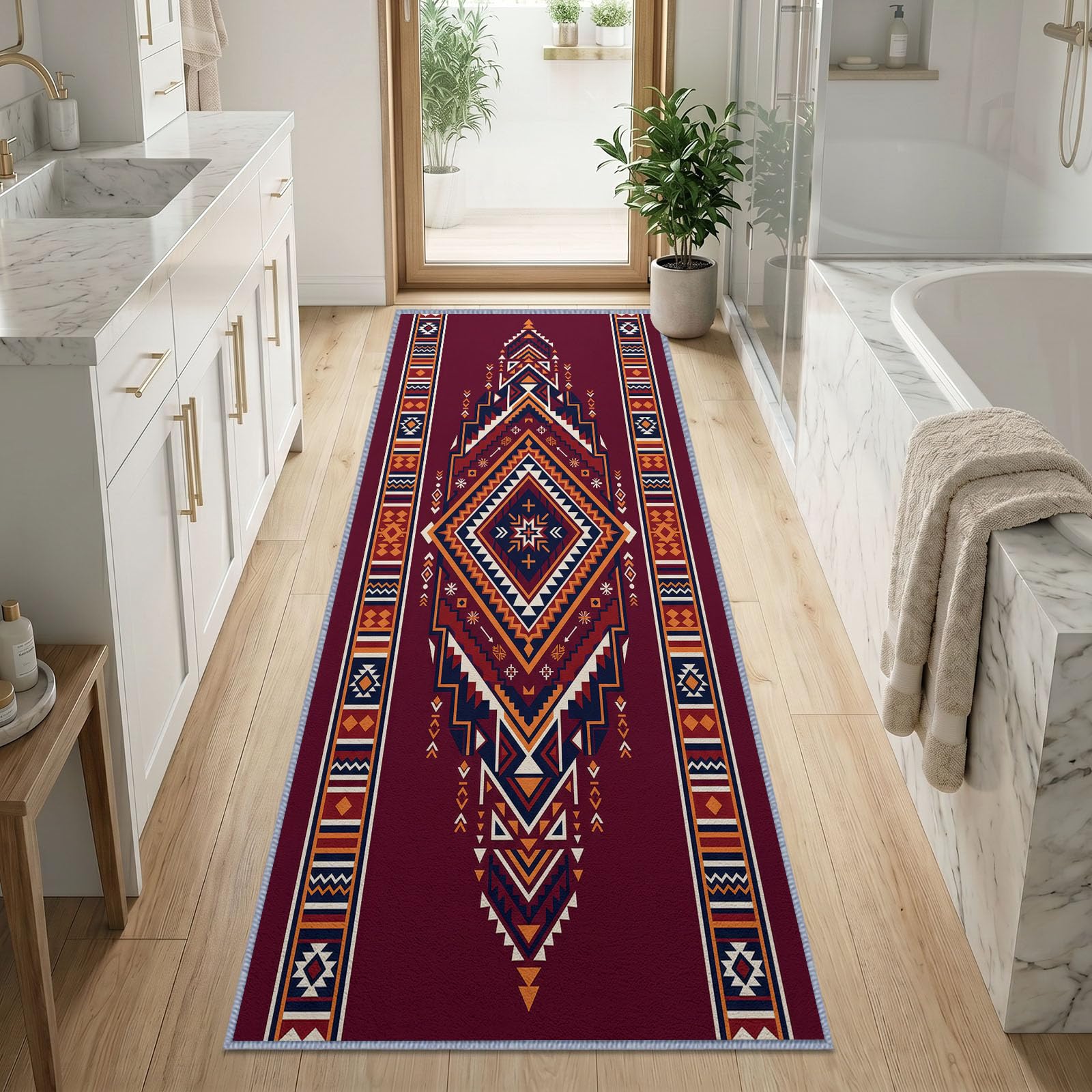 Tappeto antiscivolo per corridoio con motivo geometrico azteco, 60 x 180 cm