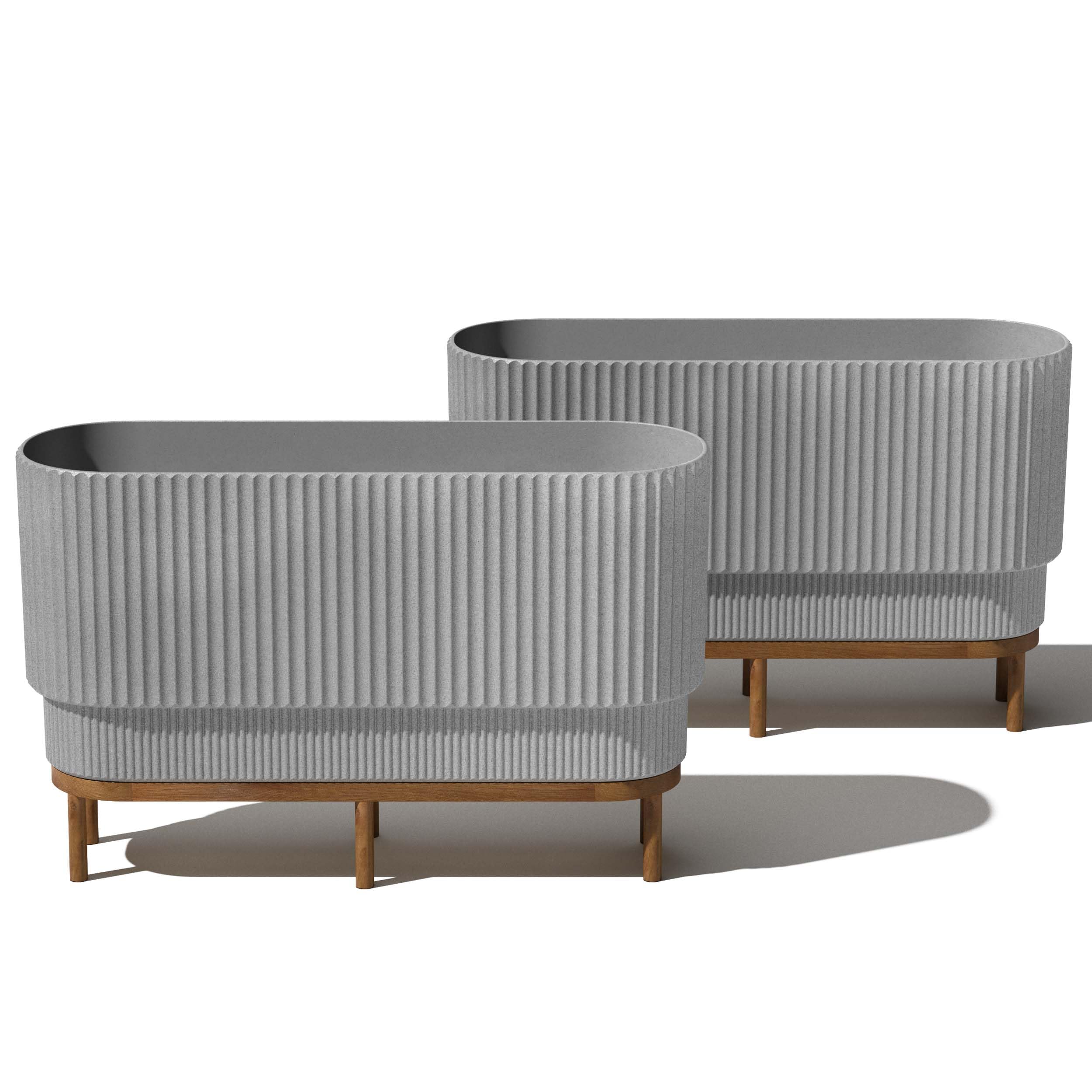 Veradek Demi Series Raised Long Planter for Indoor/Outdoor Use | Made from Plastic & Stone w/Wooden Stand | Modern Patio Décor for Flowers/Shrubs