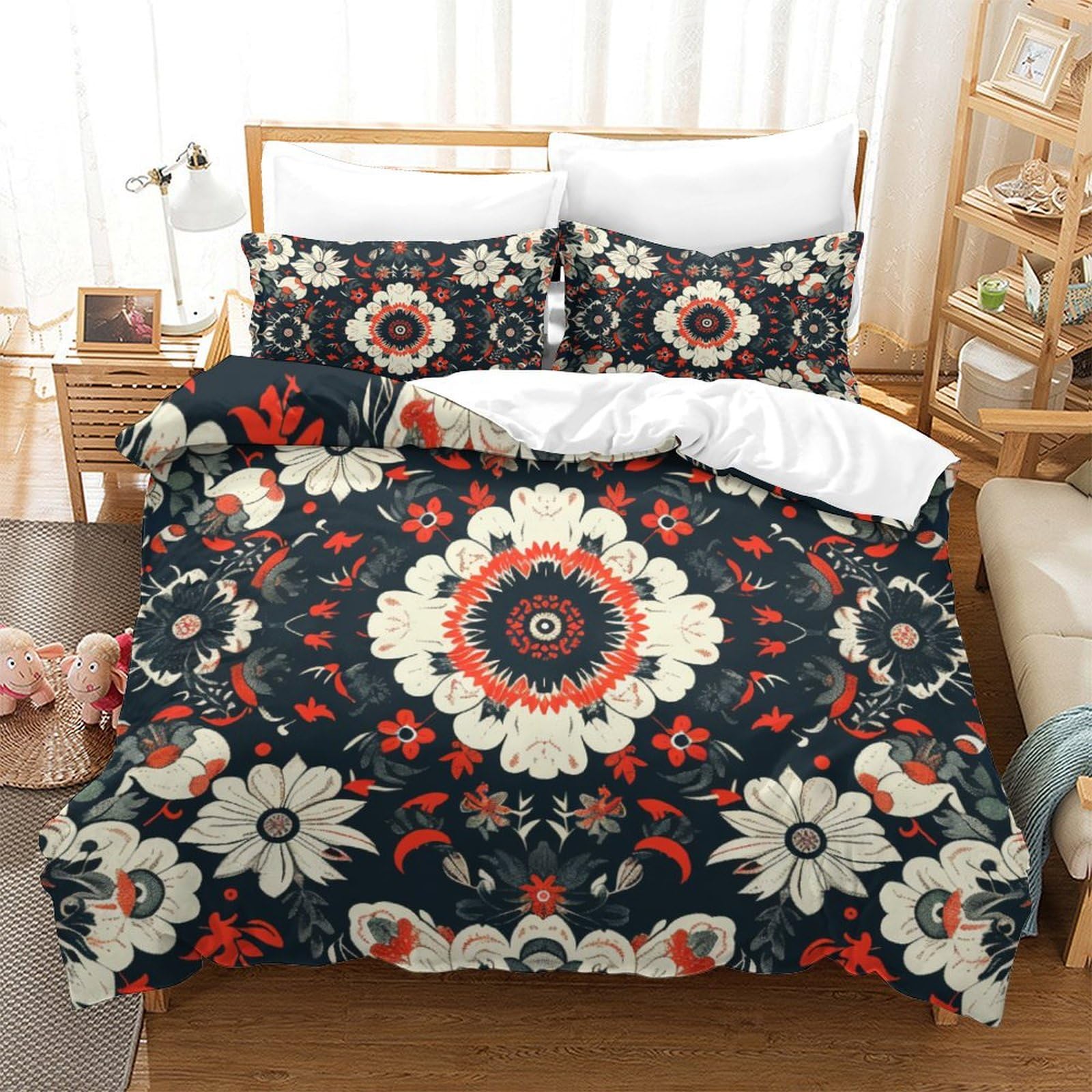 Parures de lit 3D fleurs en microfbre 260x220cm pour lit adulte