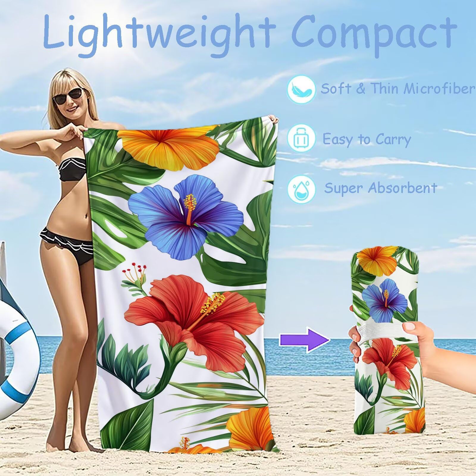 Ręczniki plażowe dla dorosłych, tropikalny ręcznik plażowy z mikrofibry, 100 x 200 cm, 2 szt., szybkoschnące, bez piasku, lekkie ręczniki kąpielowe z torbą do przechowywania, do uprawiania
