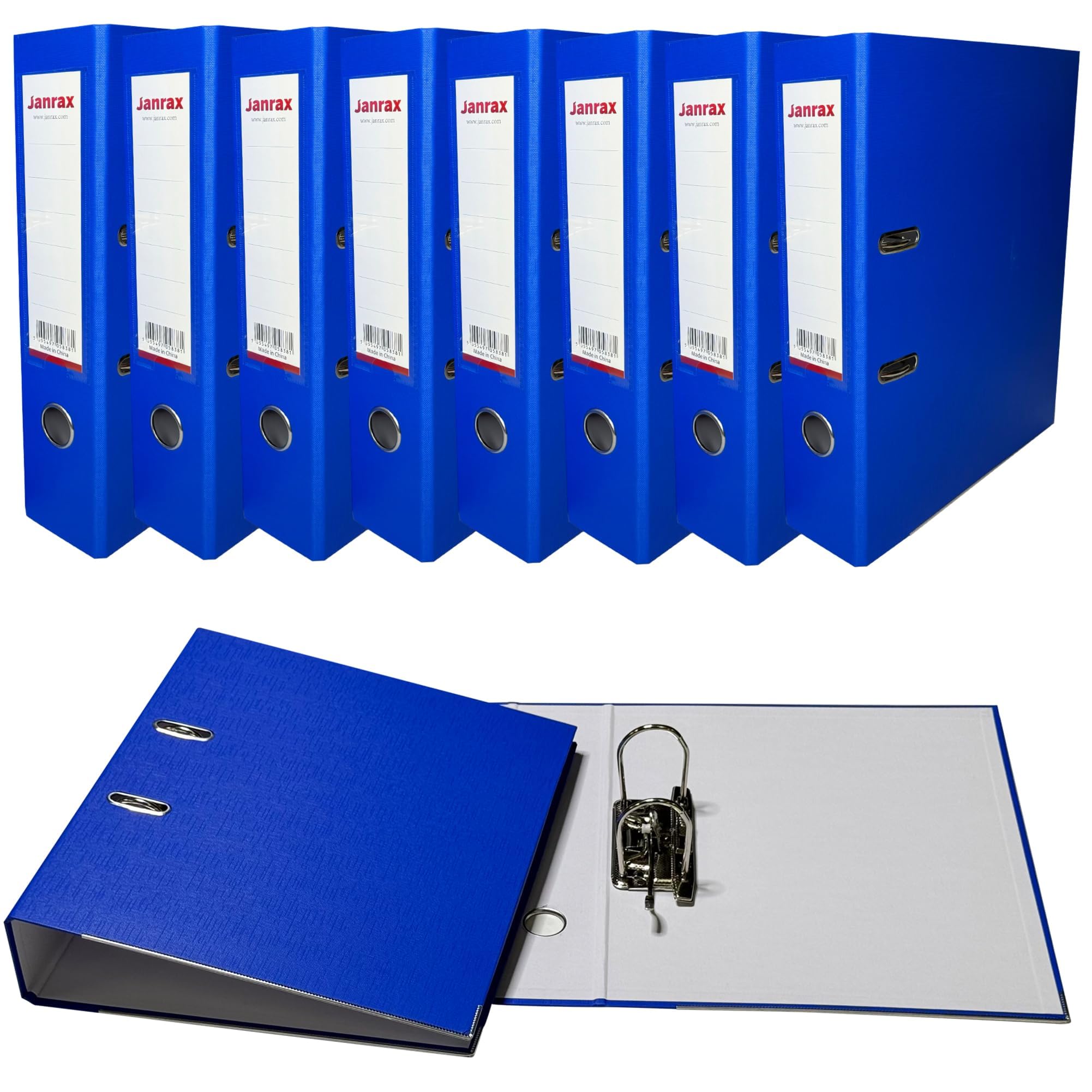 Pack of 10 A4 Blue Paperbacked Lever Arch Files by Janrax - Office Filing folders, Document Organiser, School Stationery, Hospital File Storage, Archive folders, Metal Clip Files