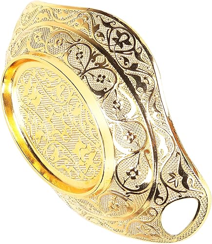 Bandeja para servir té y café turco, bandeja otomana decorativa dorada, bandeja organizadora de joyas vintage para cosméticos, barra para fiesta al