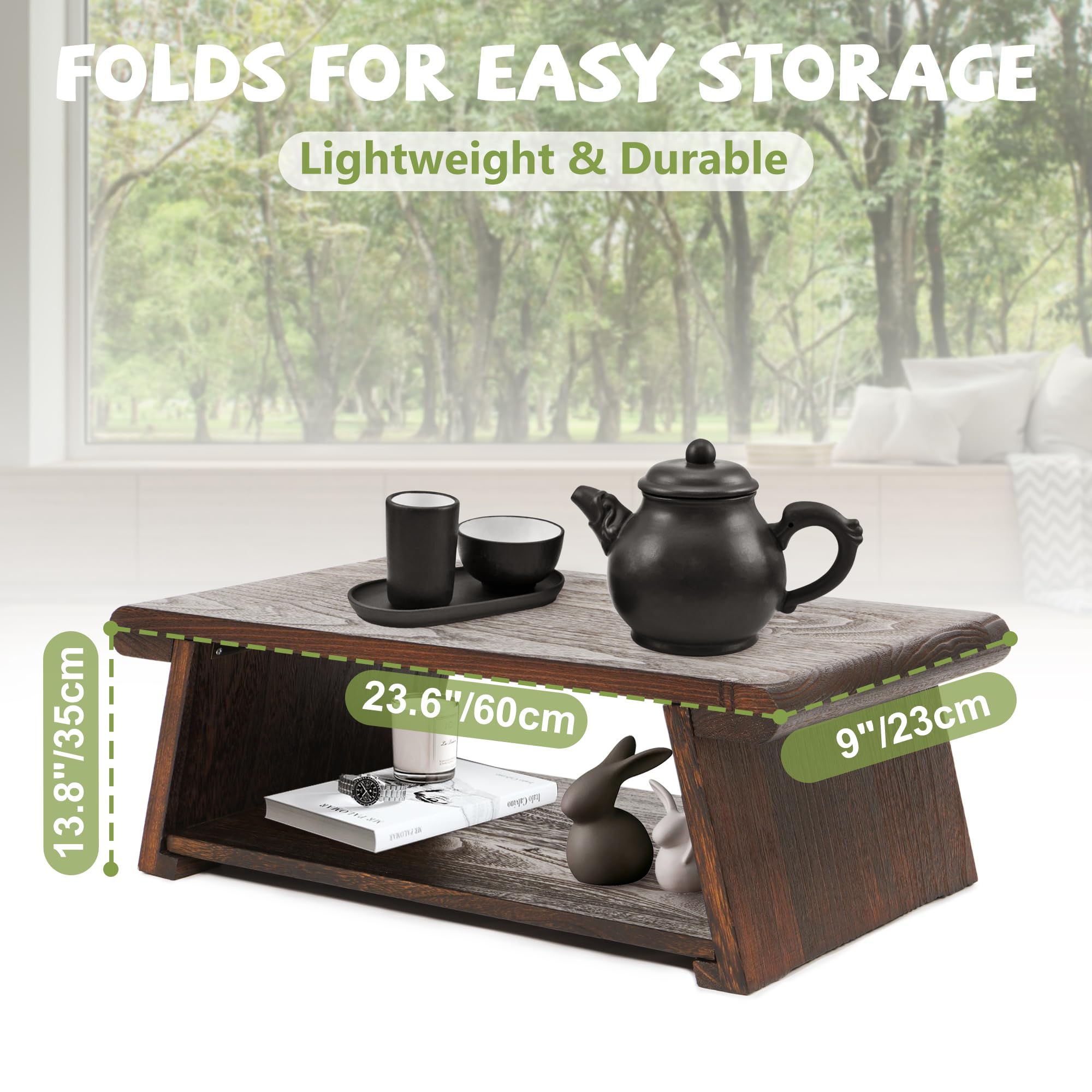Low Tea Table Set Japanese Floor Table,Meditation Table,Foldable Altar Table,Low Floor ...