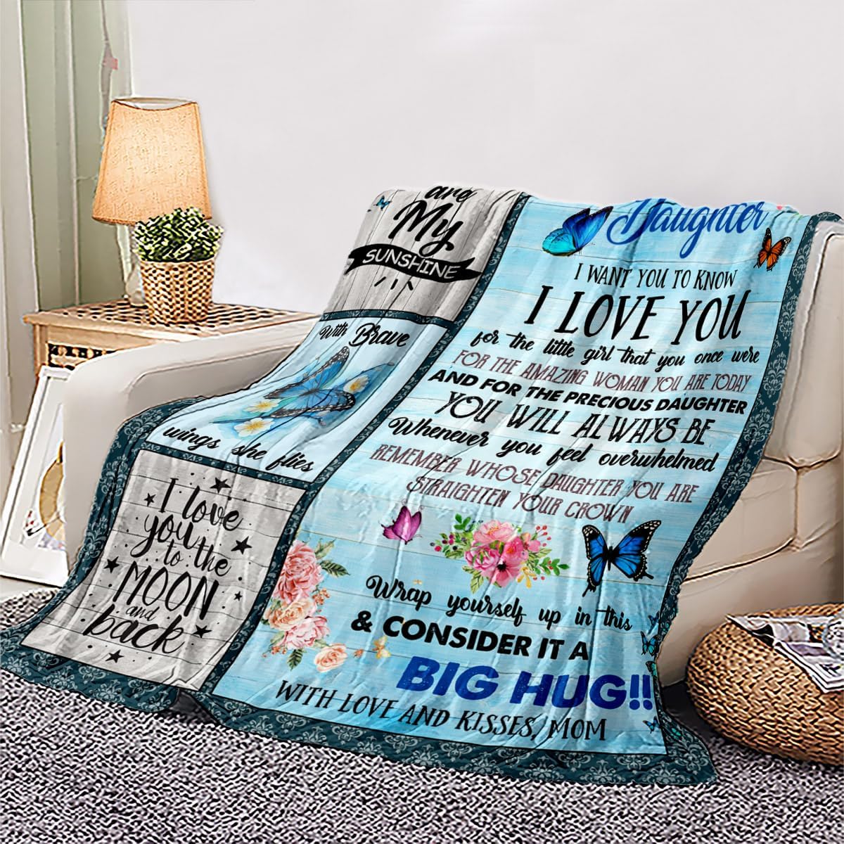 for Mom from Daughter & Son – Blanket 60" x 80", Soft Fleece Throw, Blue Floral, Cozy Bed/Couch Throw, Sentimental Gift for Mom Birthday, Warm Inspirational Blanket - Image 4