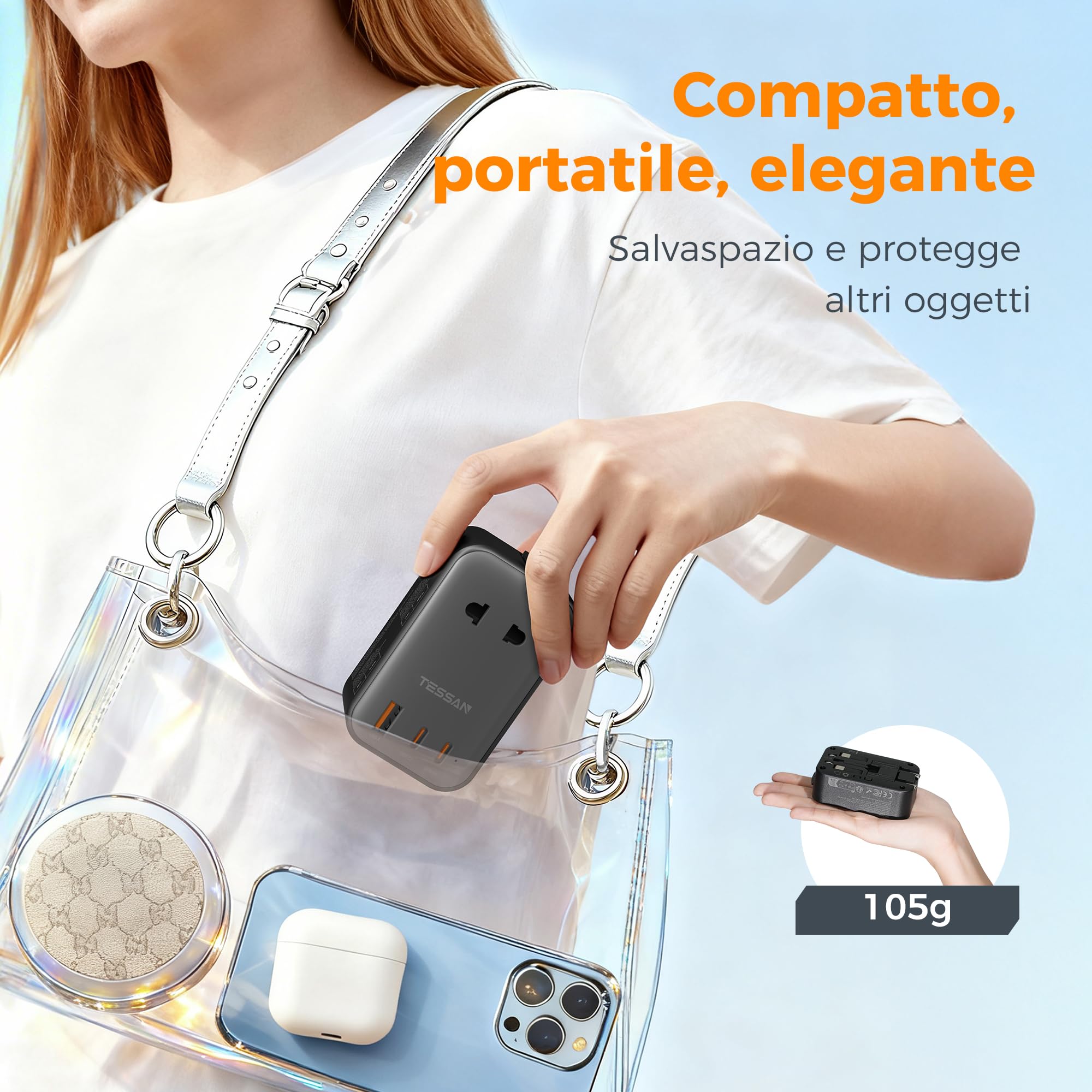 TESSAN Adattatore Universale da Viaggio con 2 USB C PD 20W e 1 USB A, Worldwide Travel Adapter per Presa Inglese Americana Australia Thailandia Giappone