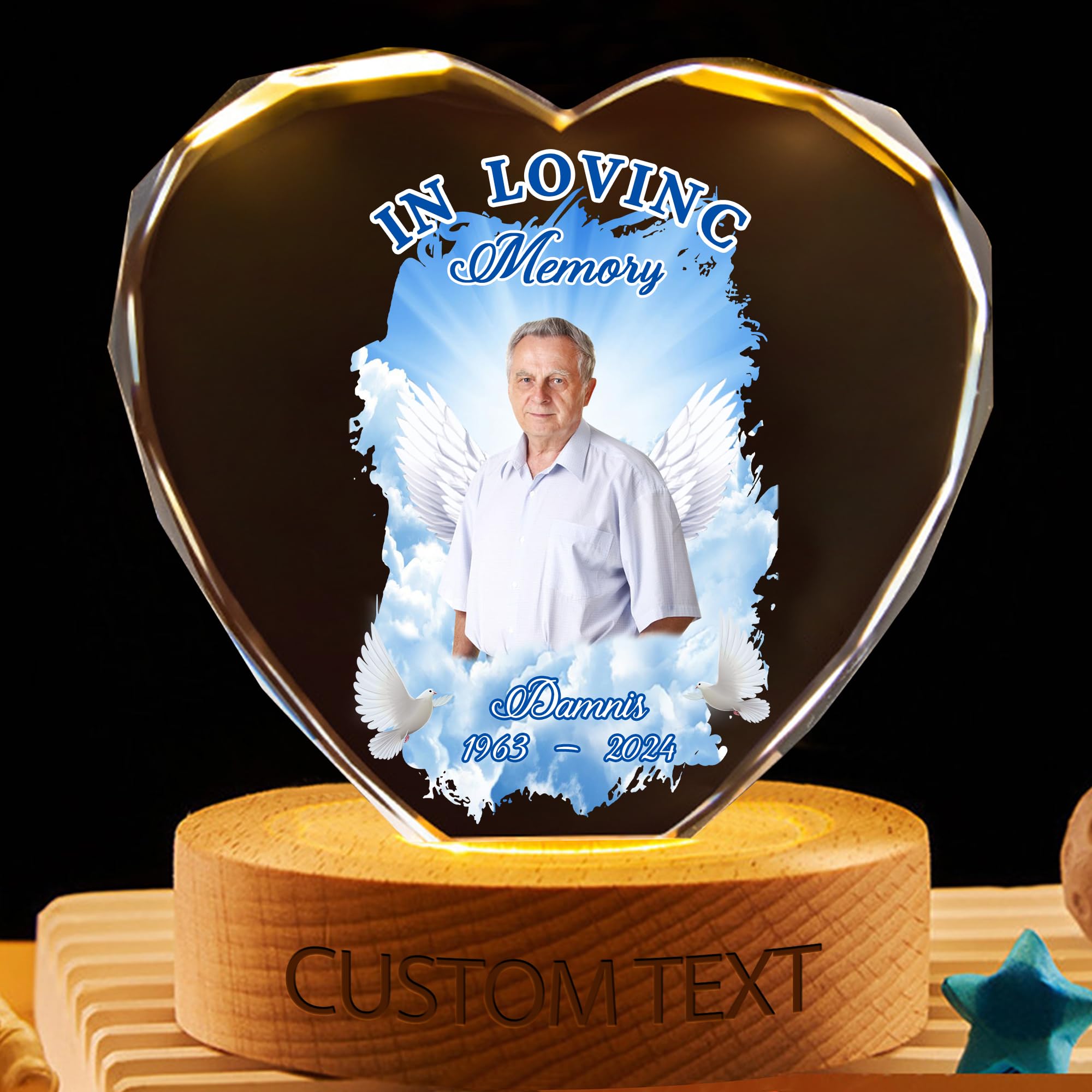 KKIIOEXX Personalized Photo Crystal Lamp,Custom Photo Light Up Night Light Memorial Keepsake,Remembrance Memorial Sympathy Gift for Loss of Loved One