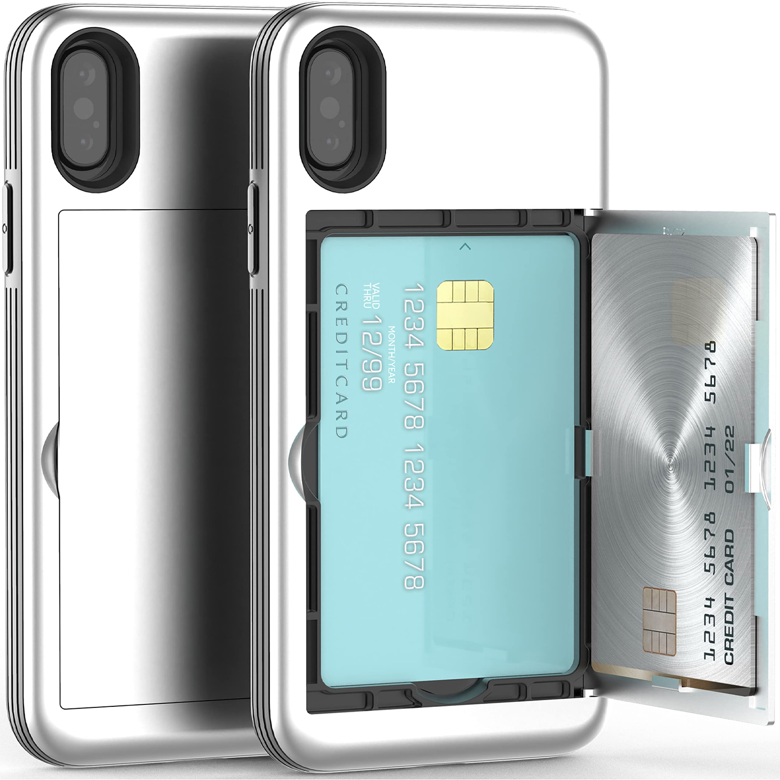 JUST4YOUfor iPhone X/XS Case with Card Holder Kickstand Protective Dual Layer Bumper Cover (Silver) CS_BR_OC_IX_IXS_SR