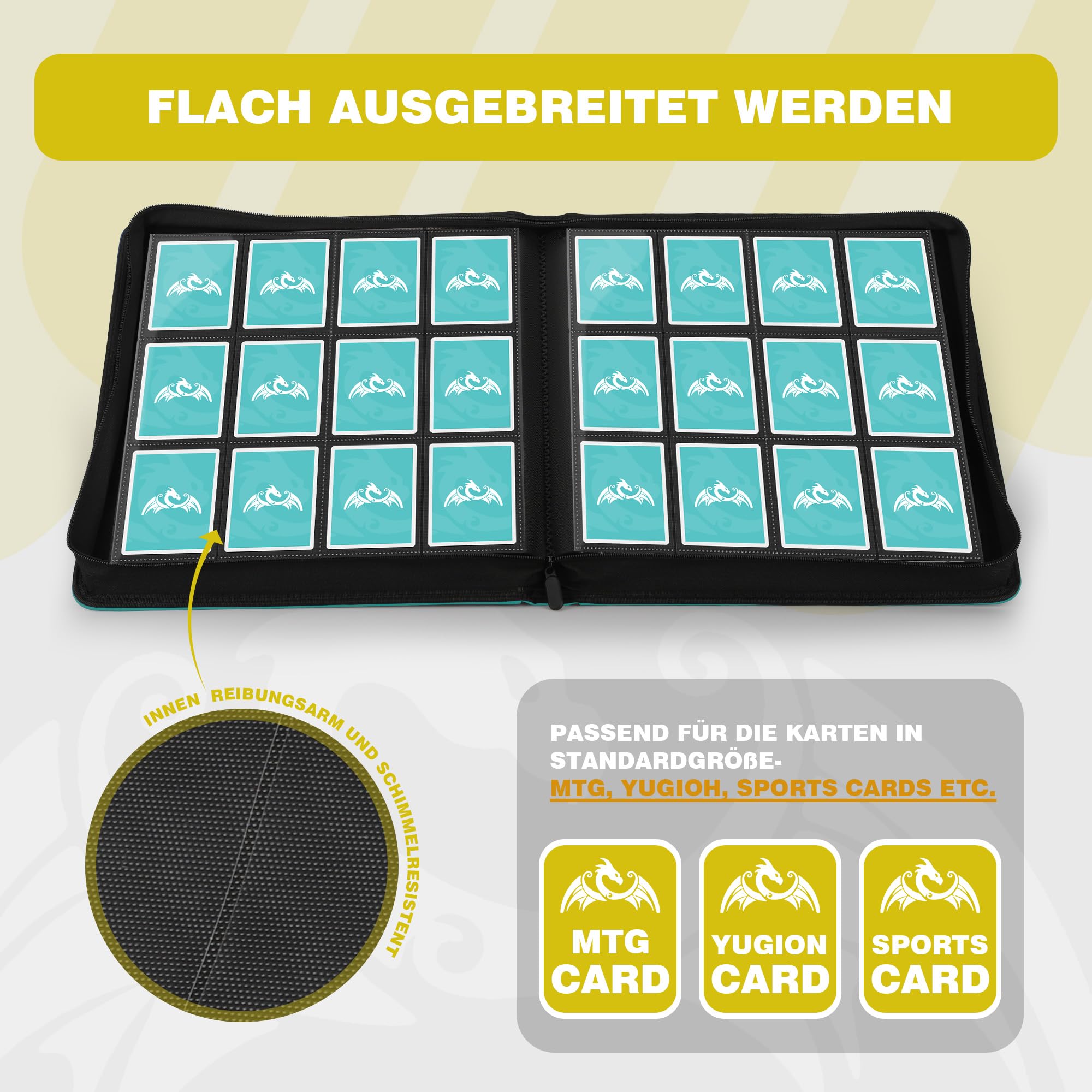 TCGPRO Album de cartes à collectionner 12 compartiments pour jusqu'à 720, reliure avec fermeture éclair sur le côté pour taille standard, album de cartes à collectionner pour jeux de cartes à