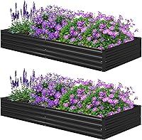 Foxlang 8x4x1ft Galvanized Raised Garden Bed (2 Pack) - Durable Metal Planter Boxes for Vegetables, Flowers & Herbs, Black