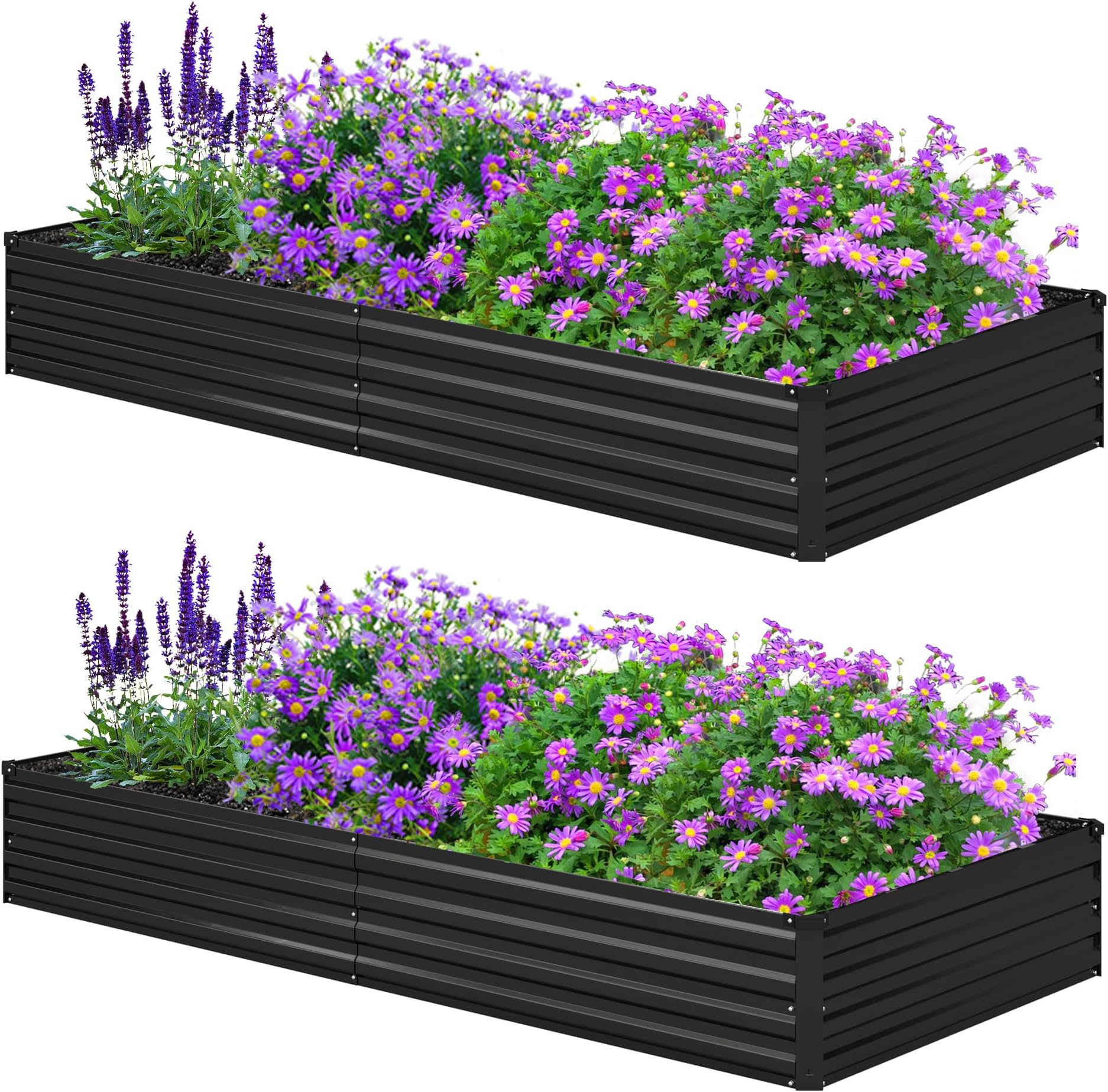 Foxlang 8x4x1ft(2 Pack) Galvanized Raised Garden Bed,Outdoor Planter Box Metal Patio Kit Planting Bed for Vegetables Flowers Herb,Black