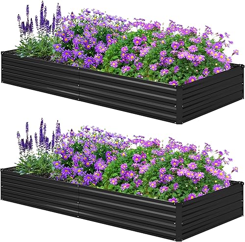 Miniatura 8 de 4x3x1 pies (Paquete de 2) Cama de Jardín Elevada Galvanizada, Juego de Caja de Maceta para Patio de Metal para Plantas, Cama de Siembra para Negro