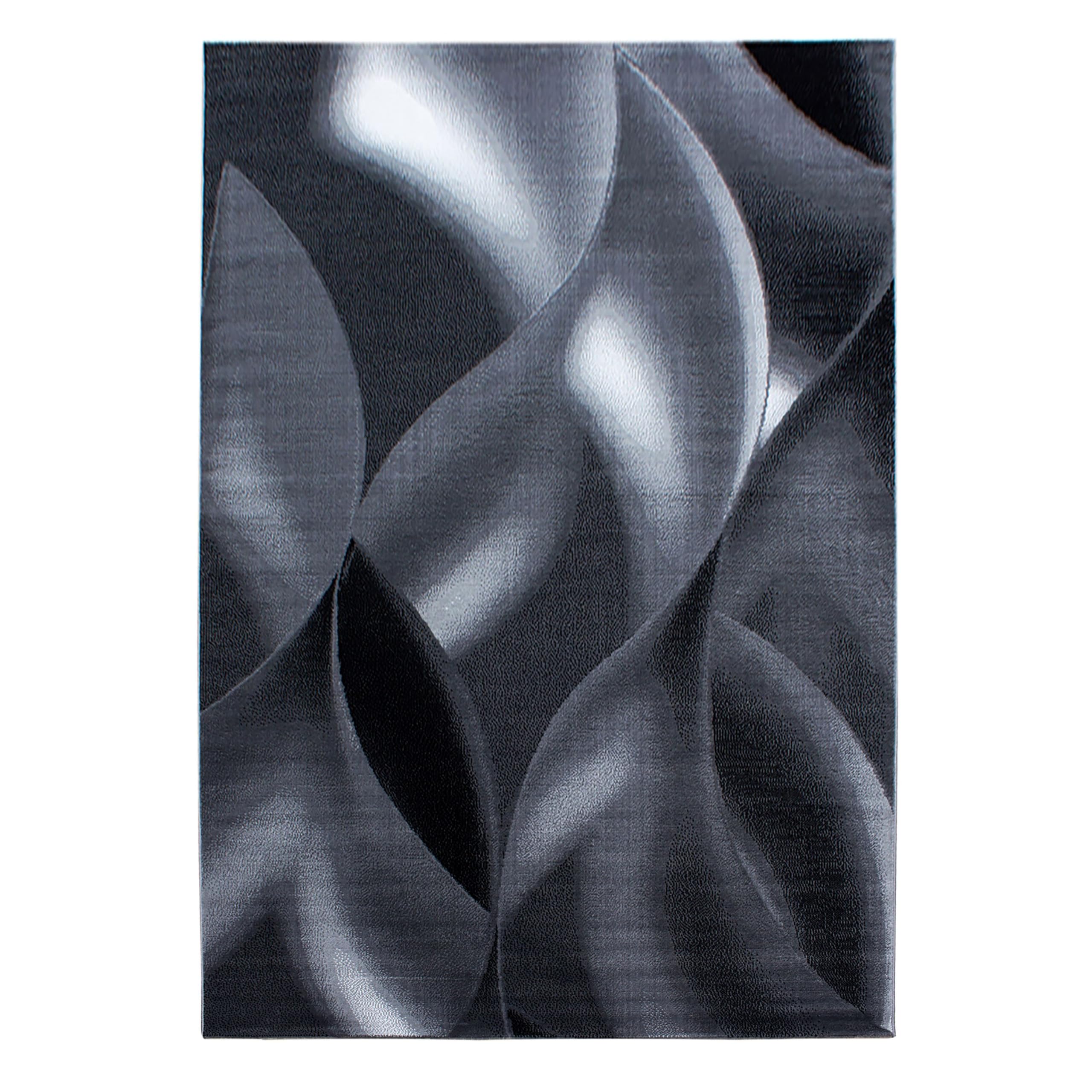 Teppium Moderner Kurzflor Teppich Läufer Flur 80 x 300 cm Schwarz - Flauschiger Teppich Waschbar, Abstrakt Wellen Design, Pflegeleicht, Weich - Ideal als Bettvorleger im Schlafzimmer und Küchenläufer