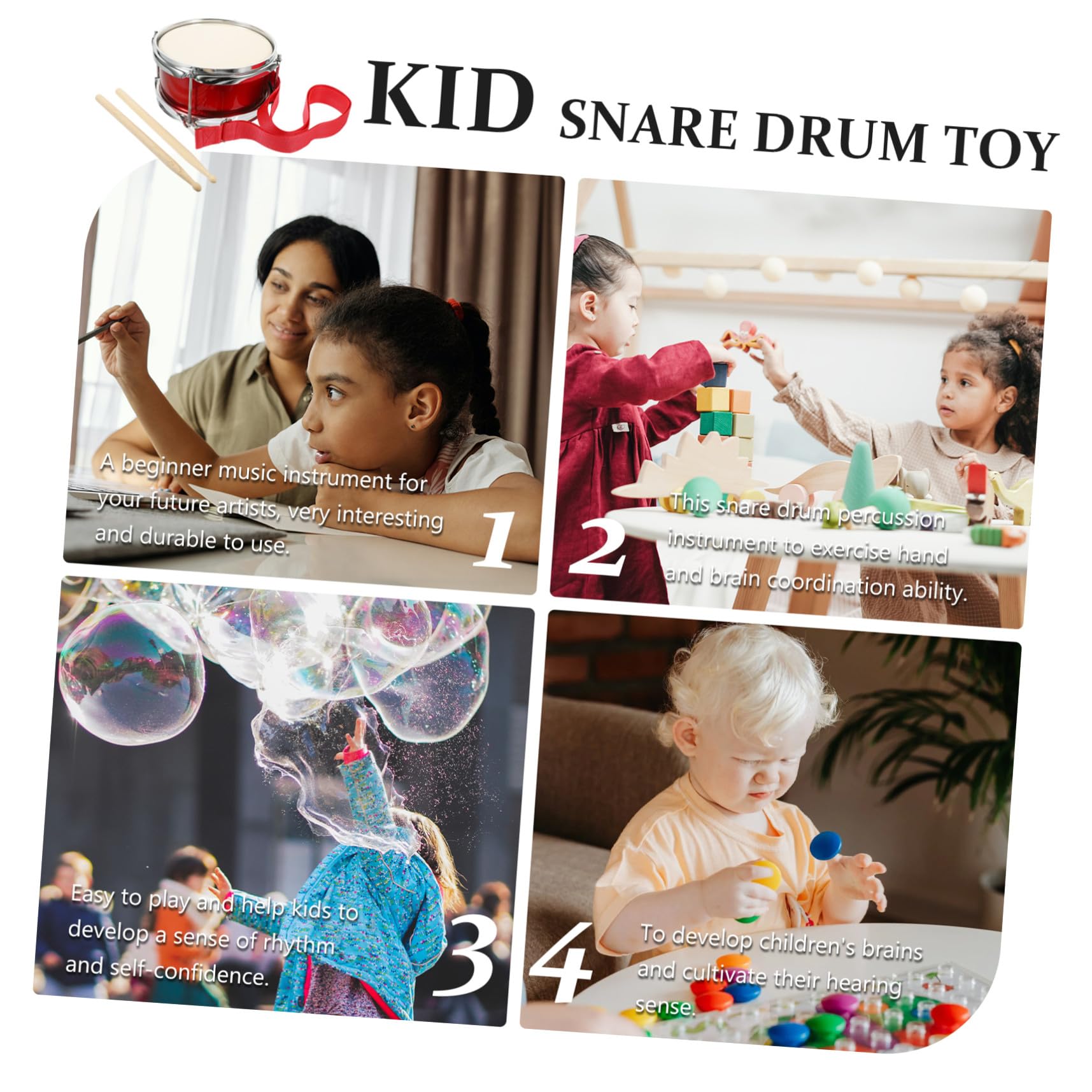 Instrumento de Percusión Militar para Niños de Metal y Madera Resistente al Desgaste Adecuado para Principiantes y Desarrollo del Ritmo