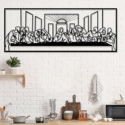 Decoración de pared de última cena, decoración de pared de la última cena para comedor, arte de línea de Jesús, decoración cristiana, decoración