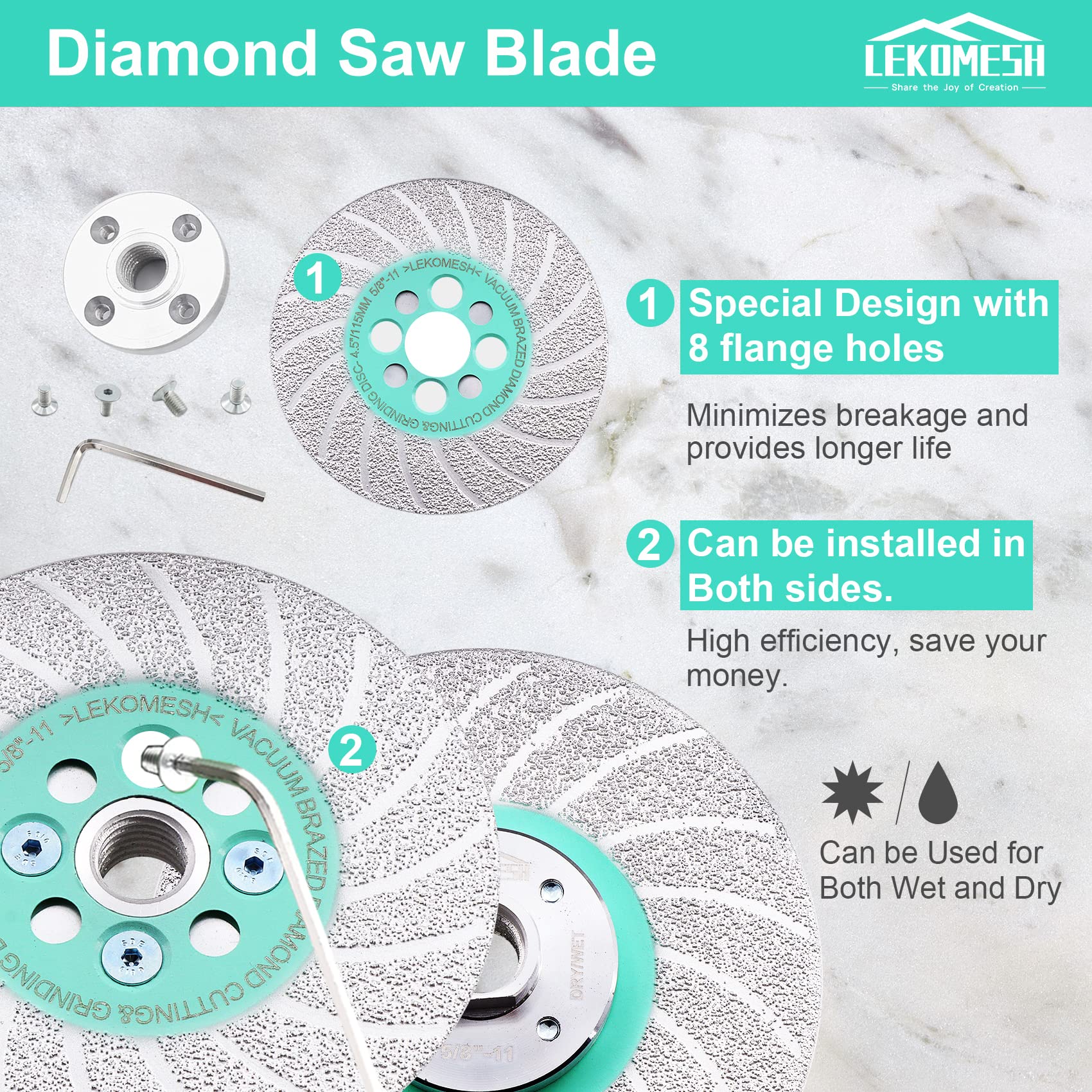 Disque Diamant 125 mm Coupe & Meulage, Double Face Brasé sous Vide pour Meuleuse d’Angle, Multi-Matériaux (Carrelage, Marbre, Granit, Béton), Coupe Rapide et Façonnage
