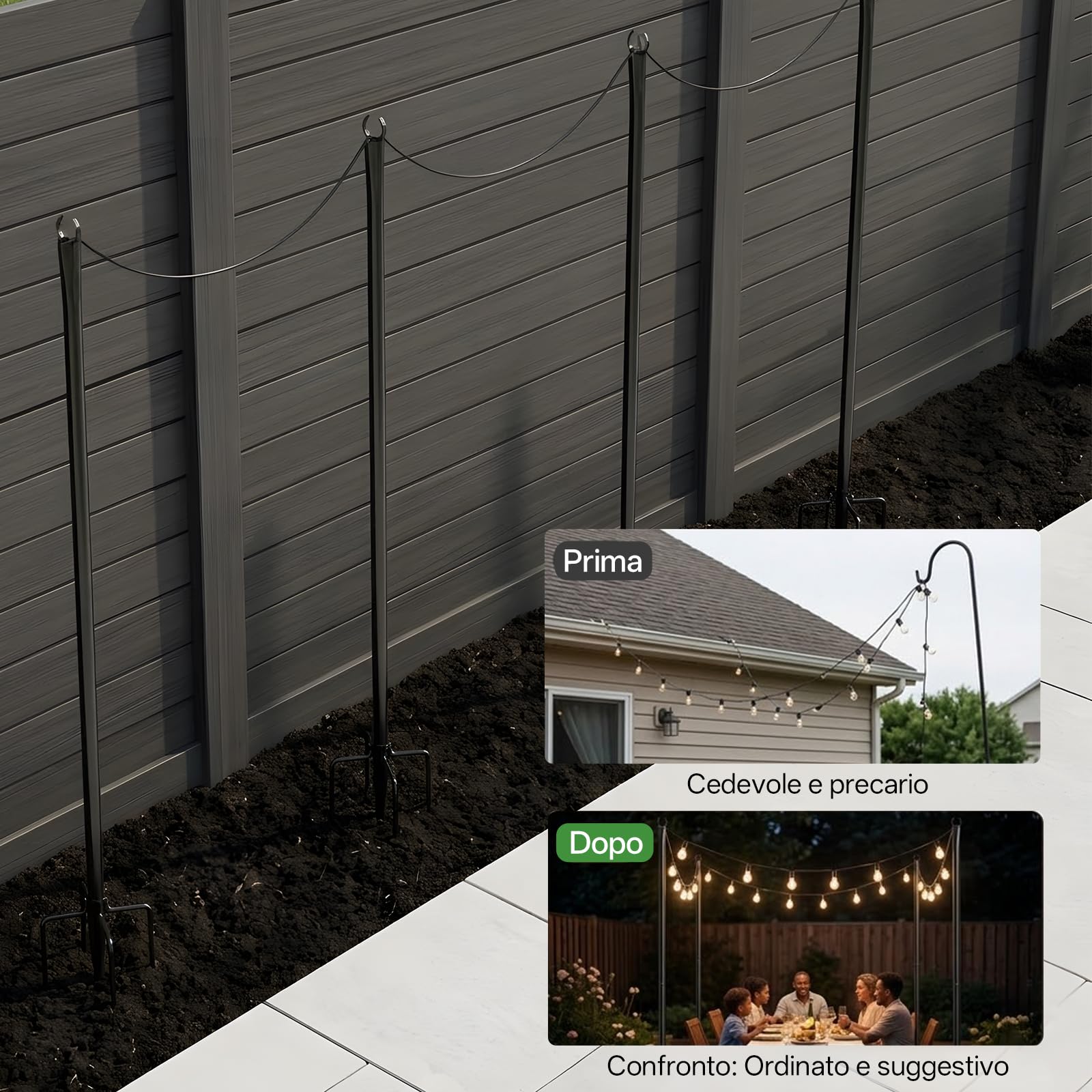 String Light Poles, 10 FT catena luminosa asta per ponte, 4 pezzi per esterni decorazione giardino, cortile, terrazza, illuminazione stand per feste, Natale, matrimonio
