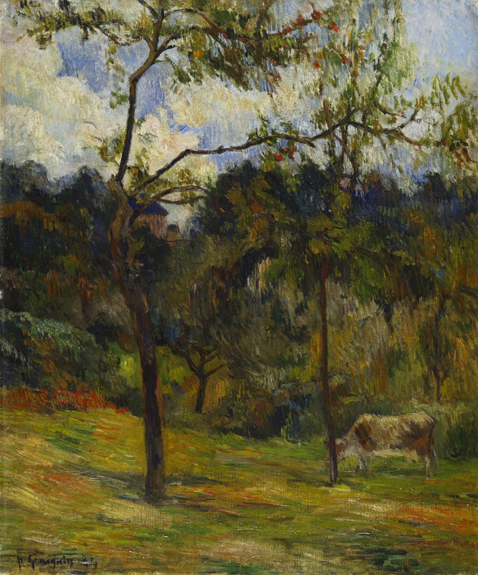 ARTXLXXBN Famous Art Print Poster Vintage Wall Art Normandy Landscape Cow in a Meadow by Paul Gauguin Canvas Art Poster for Home Decor 60x90cm