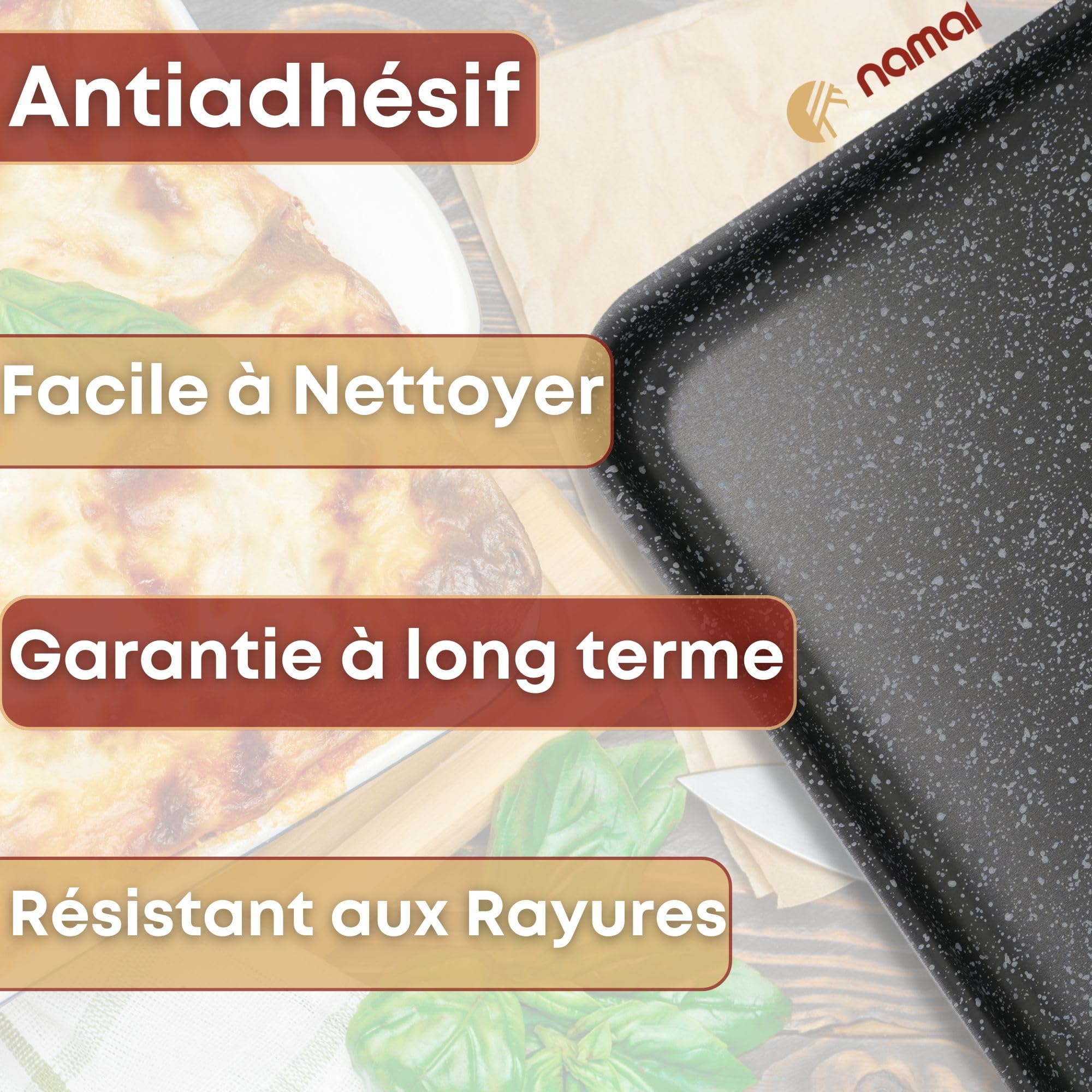 NAMAI - Plat Rectangulaire four - 40CM x 28CM - Antiadhésif - Aluminium - Plaque Pizza - Grand Plat - Plaque à Pâtisserie Pour four (40 x 28 CM)