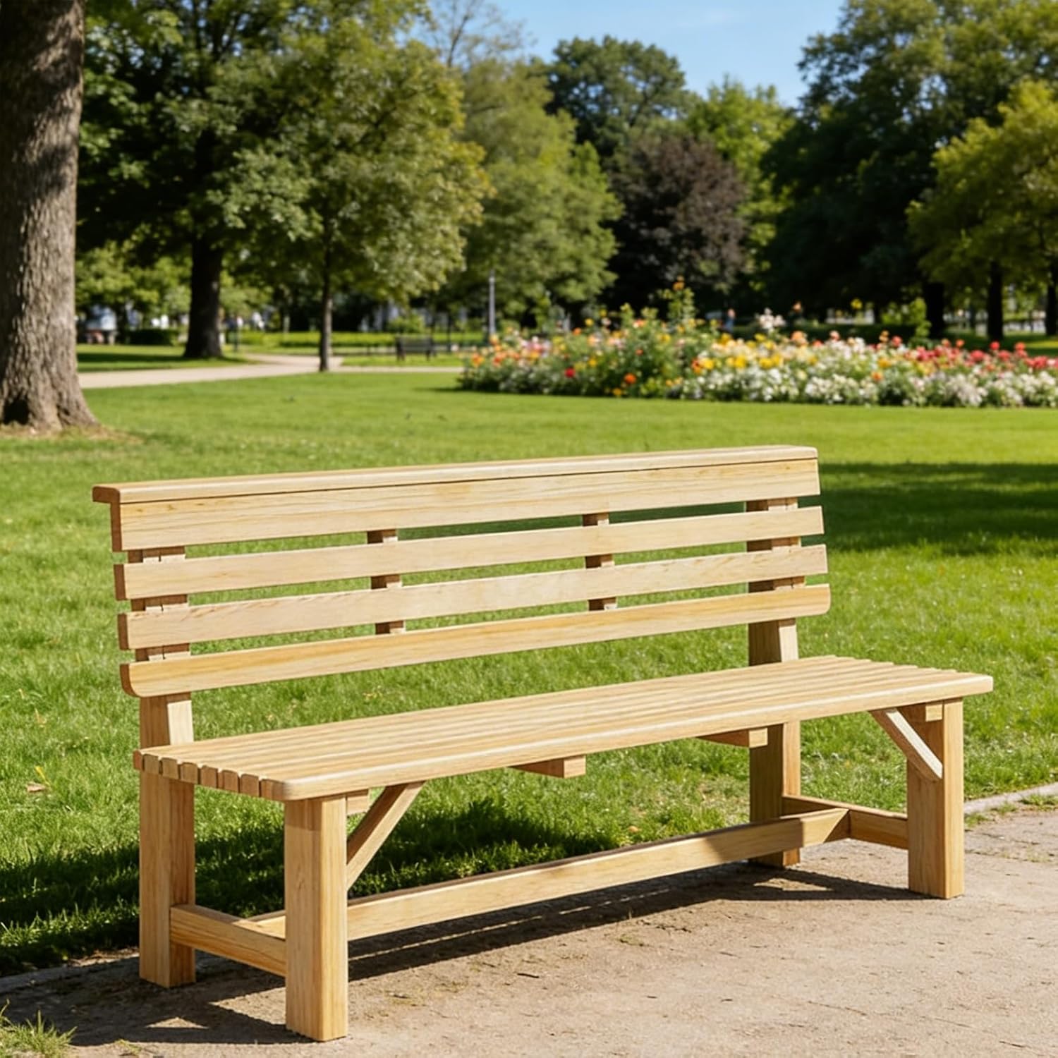 Wood Bench Outdoor with Backrest, Double Garden Bench, Suitable for Parks, Courtyards, Lawns, Playgrounds, and Terraces(Brown,150x40x80cm/59x16x31in)